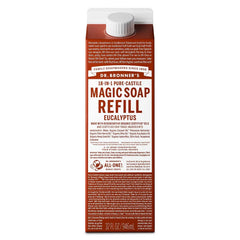 Dr. Bronner's Pure Castile Liquid Soap Bodywash Refill Carton - Eucalyptus - 32 fl oz: For Whole Body, Normal to Sensitive Skin