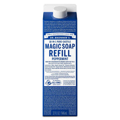 Dr. Bronner's Pure Castile Liquid Soap Bodywash Refill Carton - Peppermint - 32 fl oz: Vegan Dye-Free Formula
