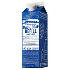 Dr. Bronner's Pure Castile Liquid Soap Bodywash Refill Carton - Peppermint - 32 fl oz: Vegan Dye-Free Formula