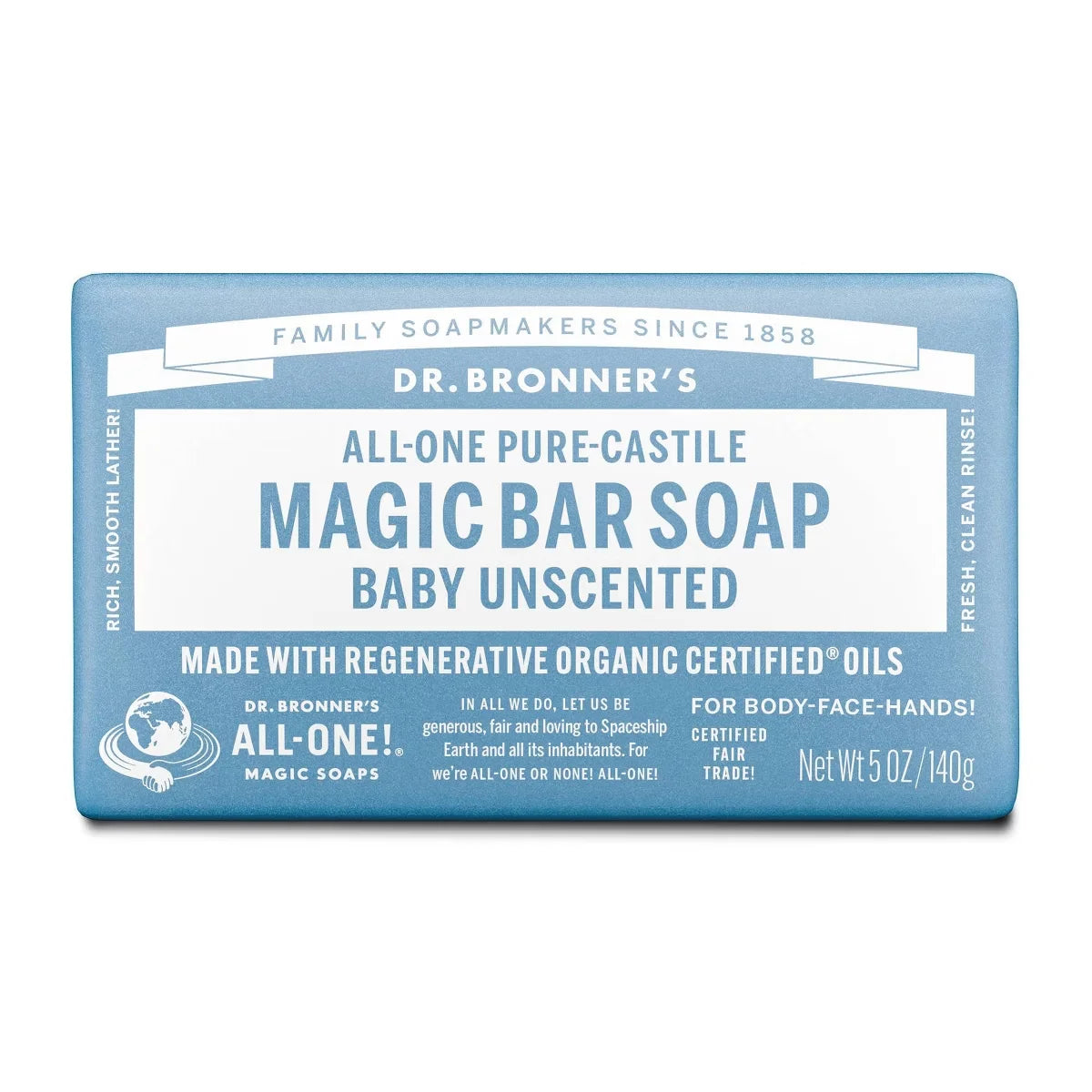 Dr. Bronner's All-One Pure-Castile Magic Bar Soap - Unscented - 5oz: Cleansing, Whole Body Use, Normal Skin